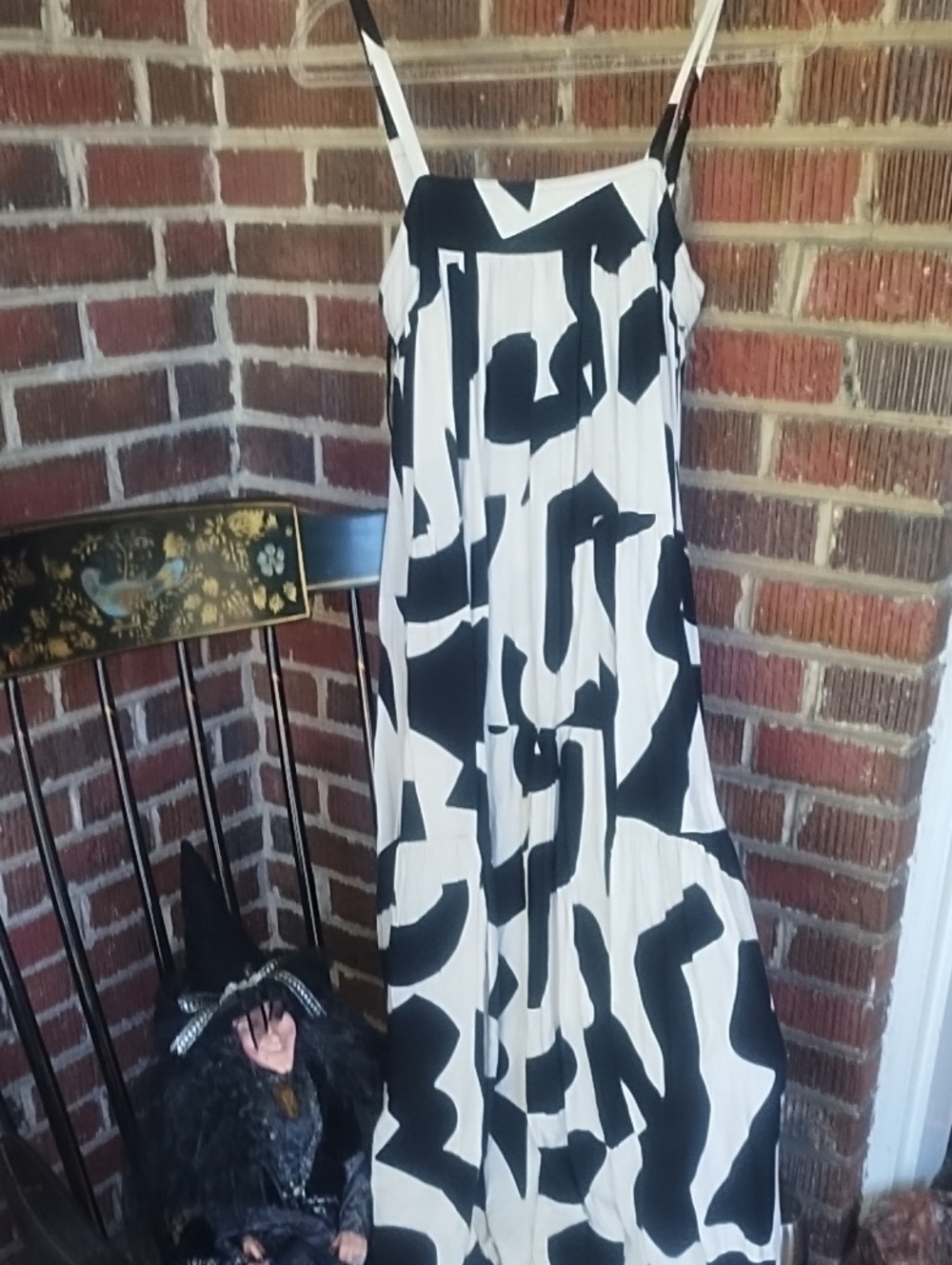 Black and White Abstract Print Maxi Skirt with Spaghetti Straps